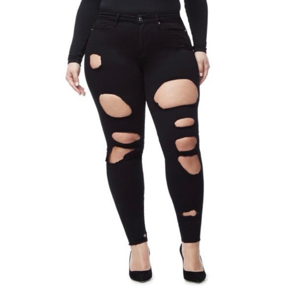 Good American Good Legs Distressed Black Skinny Jeans 22 Plus Size Grunge